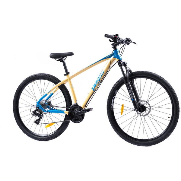 Bicicleta Pegas MTB Drumet, cadru aluminiu, marime M, 24 viteze, manete schimbator Shimano, frane disc fata/spate, roti 29 inch, Nisip