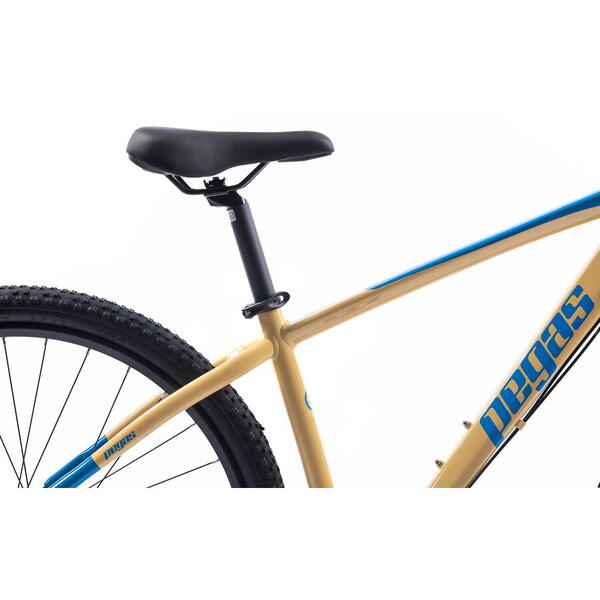Bicicleta Pegas MTB Drumet, cadru aluminiu, marime M, 24 viteze, manete schimbator Shimano, frane disc fata/spate, roti 29 inch, Nisip